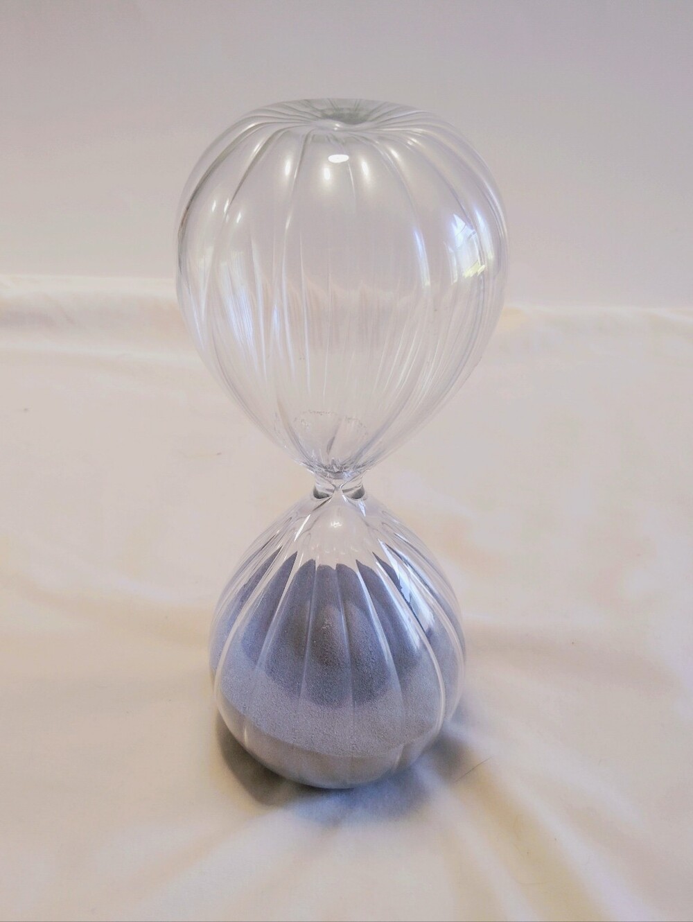 Organic Modern Hand Blown Ribbed Hourglass (30 min) Grey Sand Timer 8" Tall